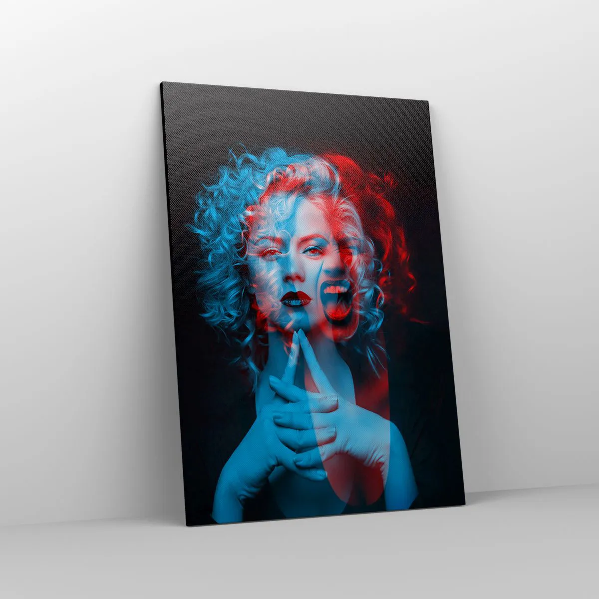 Cuadro sobre lienzo - Impresión de Imagen - Doble retrato de una mujer en rojo y azul - 70x100cm - Alter ego - Decoración de pared moderna para salón y dormitorio ARTTOR
