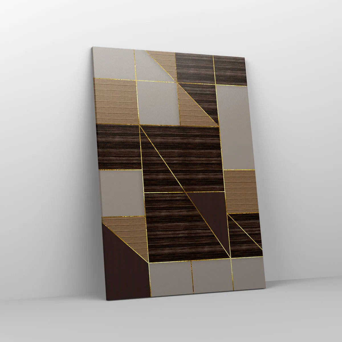 Impression sur toile - Image sur toile - Motifs géométriques dans les tons de marron avec des lignes dorées - 70x100cm - Mozaique de bronze et d'or - Décoration murale moderne pour le salon et la chambre ARTTOR