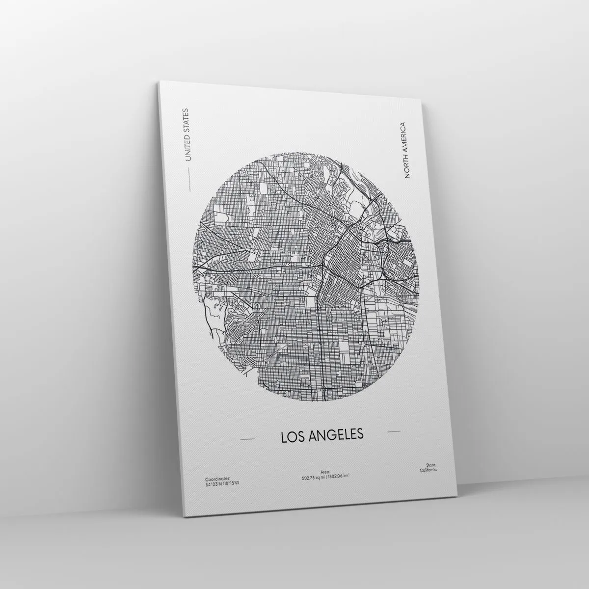 Cuadro sobre lienzo - Impresión de Imagen - Un mapa de Los Ángeles en un estilo minimalista en blanco y negro. - 70x100cm - Anatomía de Los Ángeles - Decoración de pared moderna para salón y dormitorio ARTTOR