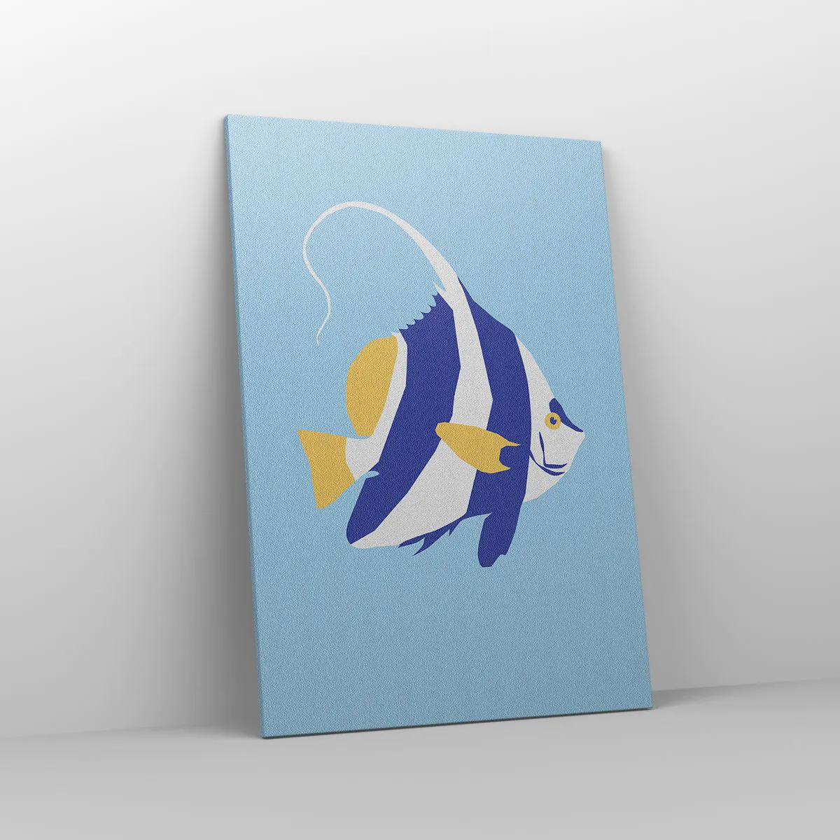 Obraz na płótnie - Minimalistyczna ilustracja ryby tropikalnej na błękitnym tle - 70x100cm - Miss tropikalnych wód - Nowoczesna dekoracja ścienna do salonu i sypialni ARTTOR