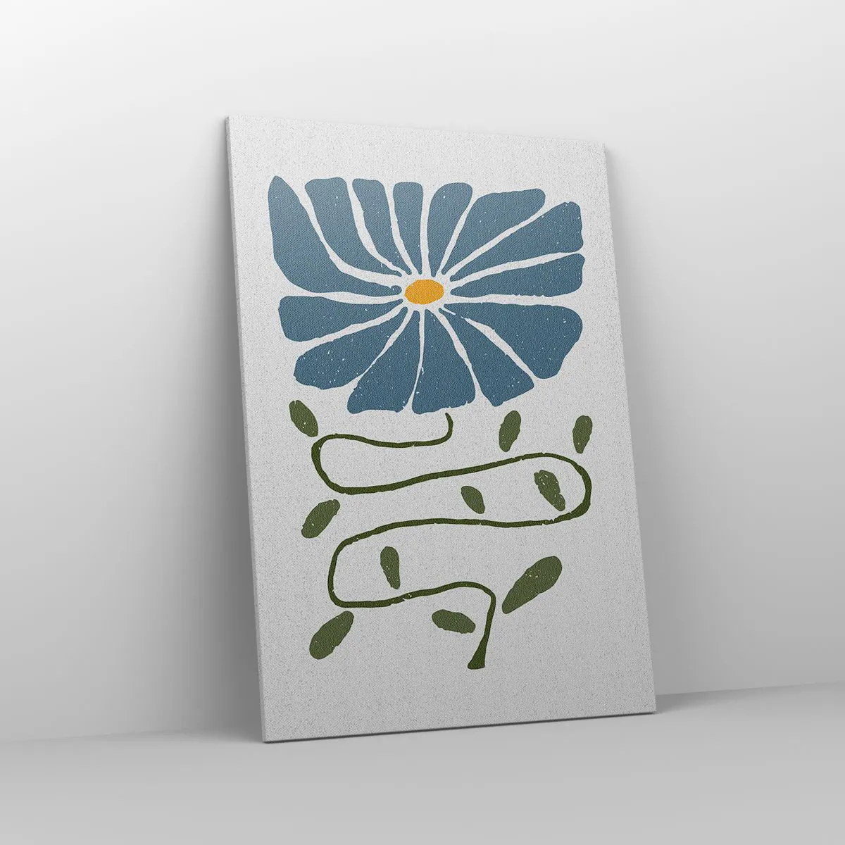 Obraz na płótnie - Niebieski kwiat z wijącą się zieloną łodygą na jasnym tle - 70x100cm - Gałązką do kwiatu - Nowoczesna dekoracja ścienna do salonu i sypialni ARTTOR