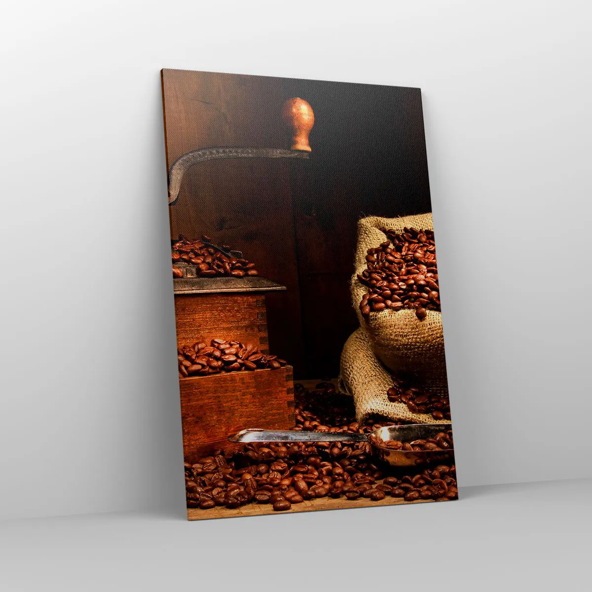 Quadro em tela - Natureza morta com grãos de café e moedor - 80x120 cm