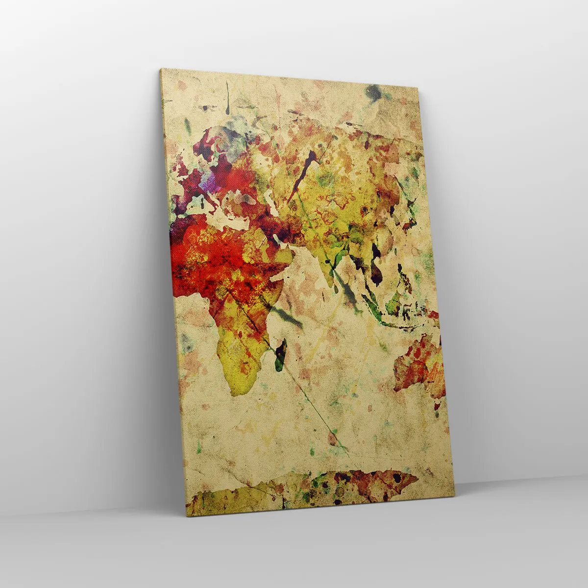Quadro su tela - Stampe su Tela - Un'interpretazione artistica e colorata della mappa del mondo - 80x120cm - La vita come la carta colorata di una mappa - Decorazione murale moderna per soggiorno e camera da letto ARTTOR