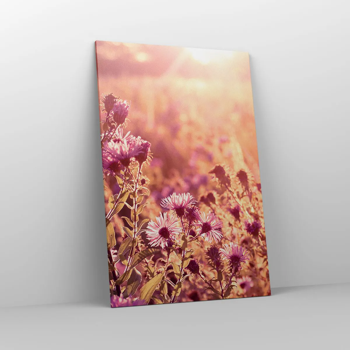 Obraz na płótnie - Łąka w świetle zachodzącego słońca - 80x120cm - Przed odejściem lata - Nowoczesna dekoracja ścienna do salonu i sypialni ARTTOR