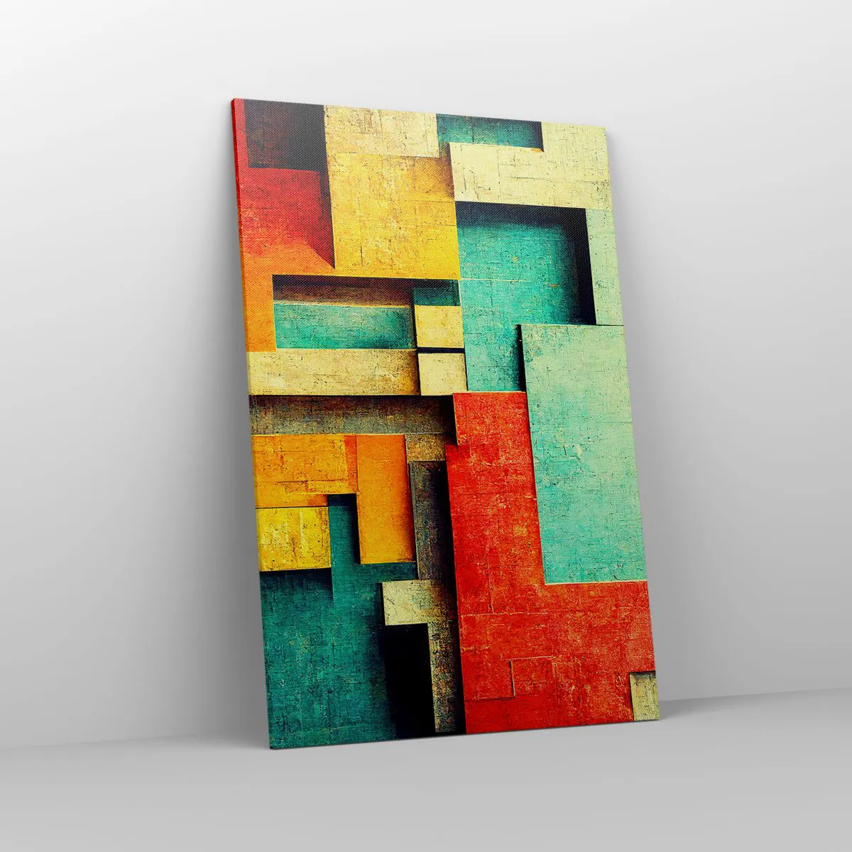 Cuadro sobre lienzo - Impresión de Imagen - Formas geométricas abstractas en colores vibrantes - 80x120cm - Festival de ángulos rectos - Decoración de pared moderna para salón y dormitorio ARTTOR