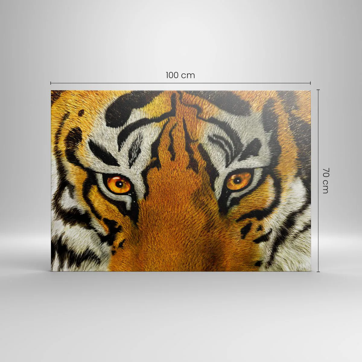 Obraz na płótnie - Portret tygrysa z intensywnym spojrzeniem w zbliżeniu - 100x70cm - Groźny i piękny - Nowoczesna dekoracja ścienna do salonu, kuchni i sypialni ARTTOR