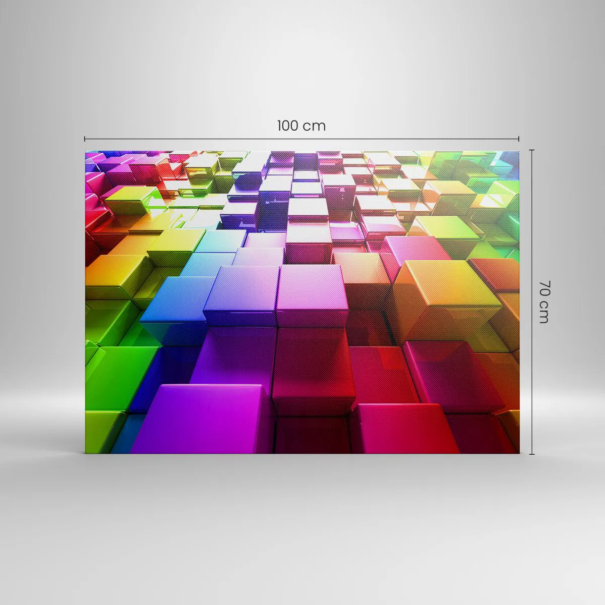 Obraz na płótnie - Kolorowe geometryczne kostki 3D - 100x70cm - Op-artowe wespół w zespół - Nowoczesna dekoracja ścienna do salonu, kuchni i sypialni ARTTOR
