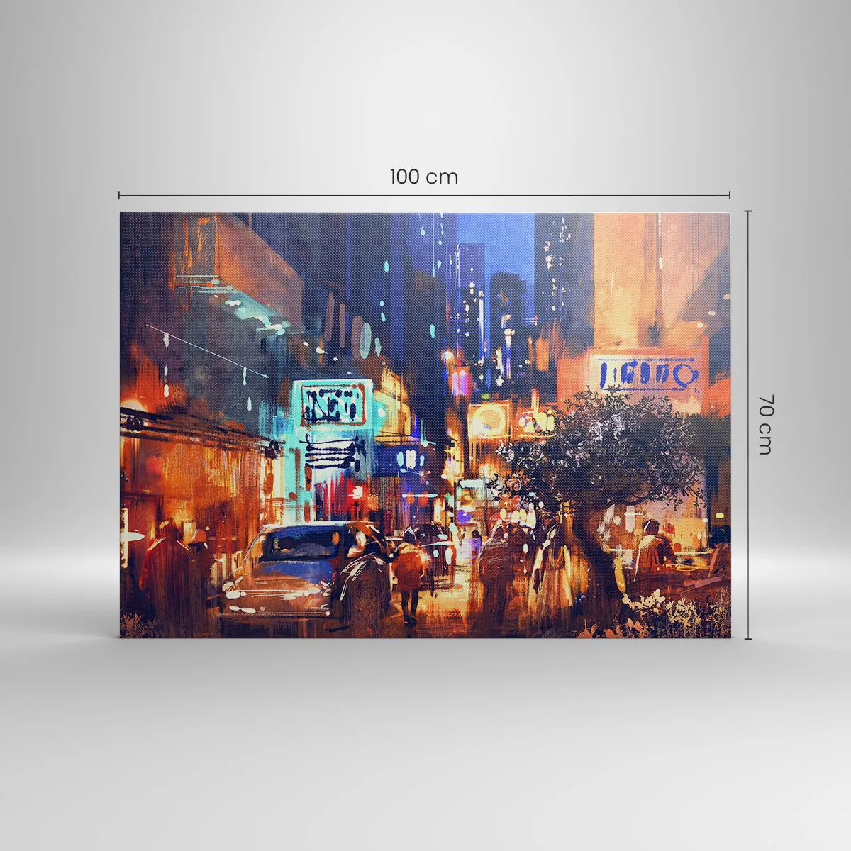 Quadro su tela - Stampe su Tela - Paesaggio urbano serale in stile impressionista - 100x70cm - Ma la città non dorme - Decorazione murale moderna per soggiorno e camera da letto ARTTOR