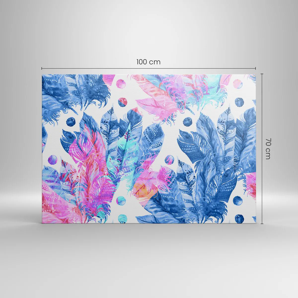 Vászonkép - Rózsaszín és kék tollak - 100x70 cm