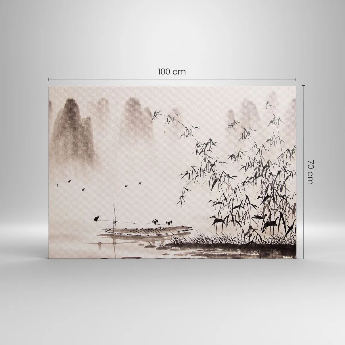 Impression sur toile - Image sur toile - Un paysage minimaliste de style oriental - 100x70cm - Le silence des rizières - Décoration murale moderne pour le salon et la chambre ARTTOR