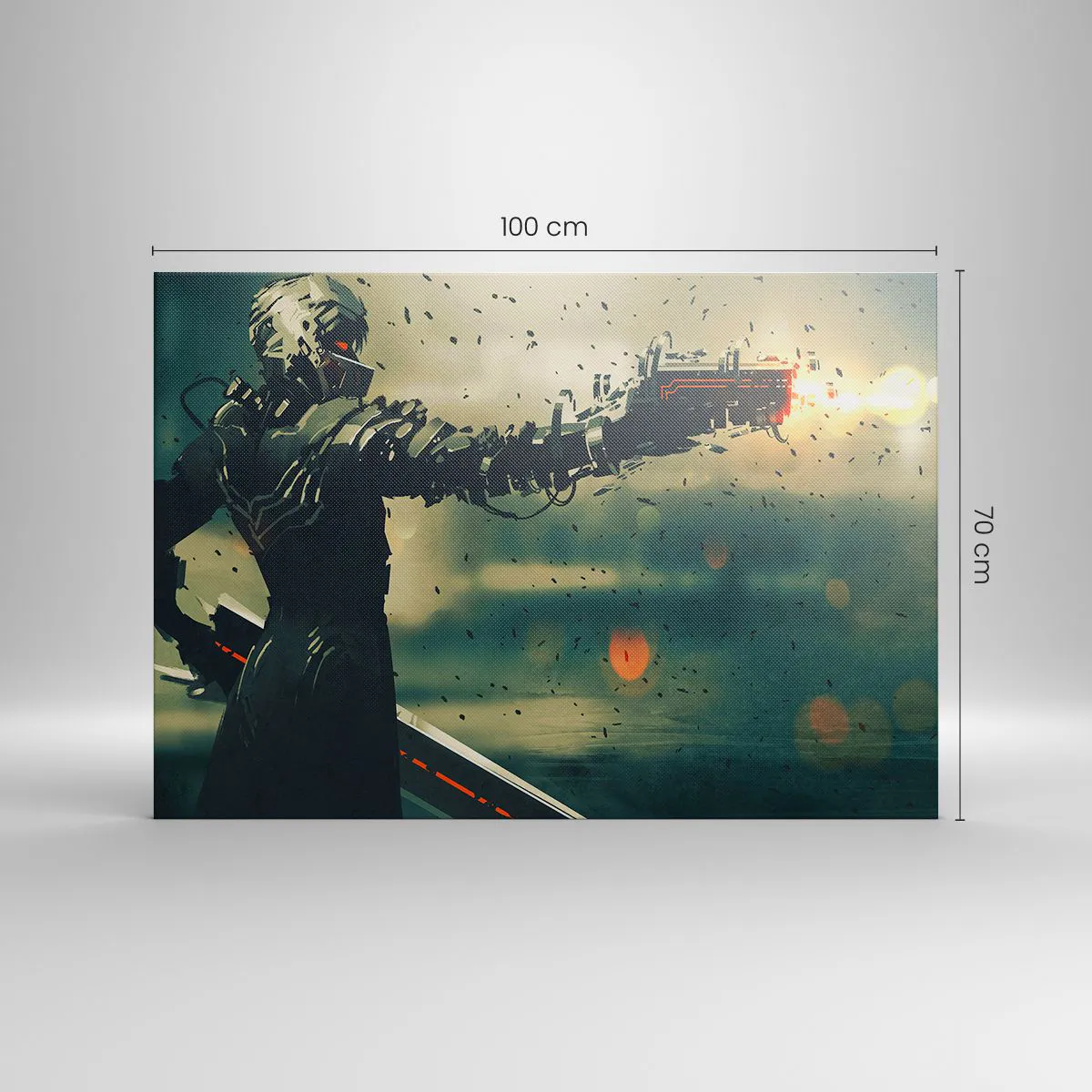 Cuadro sobre lienzo - Impresión de Imagen - Guerrero cibernético con armamento futurista. - 100x70cm - Arma letal: tu propio Terminator - Decoración de pared moderna para salón y dormitorio ARTTOR