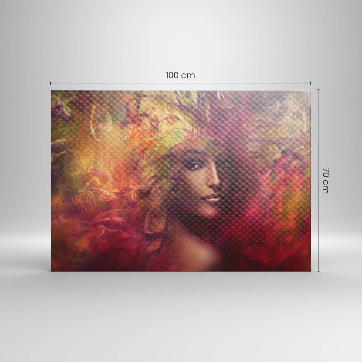 Bild auf Leinwand - Leinwandbild - Eine Frau in abstrakten Farben, die einen dynamischen Hintergrund schafft - 100x70cm - Ich bin hier! - Moderne Wanddekoration für Wohnzimmer und Schlafzimmer ARTTOR