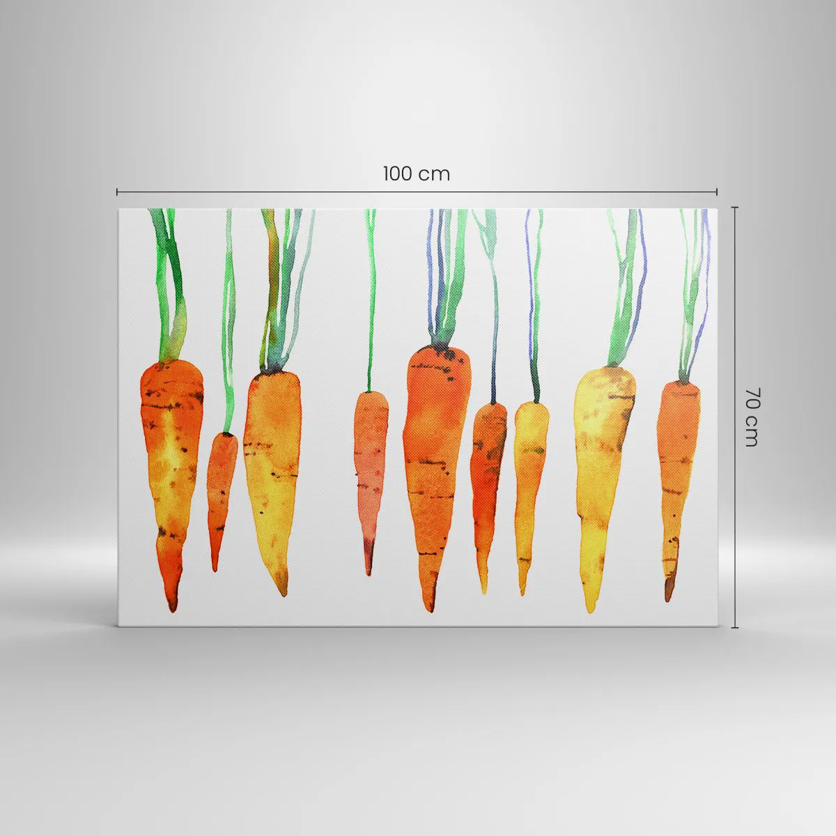 Obraz na płótnie - Akwarelowe marchewki w różnych odcieniach na białym tle - 100x70cm - Uroda zwyczajności - Nowoczesna dekoracja ścienna do salonu, kuchni i sypialni ARTTOR