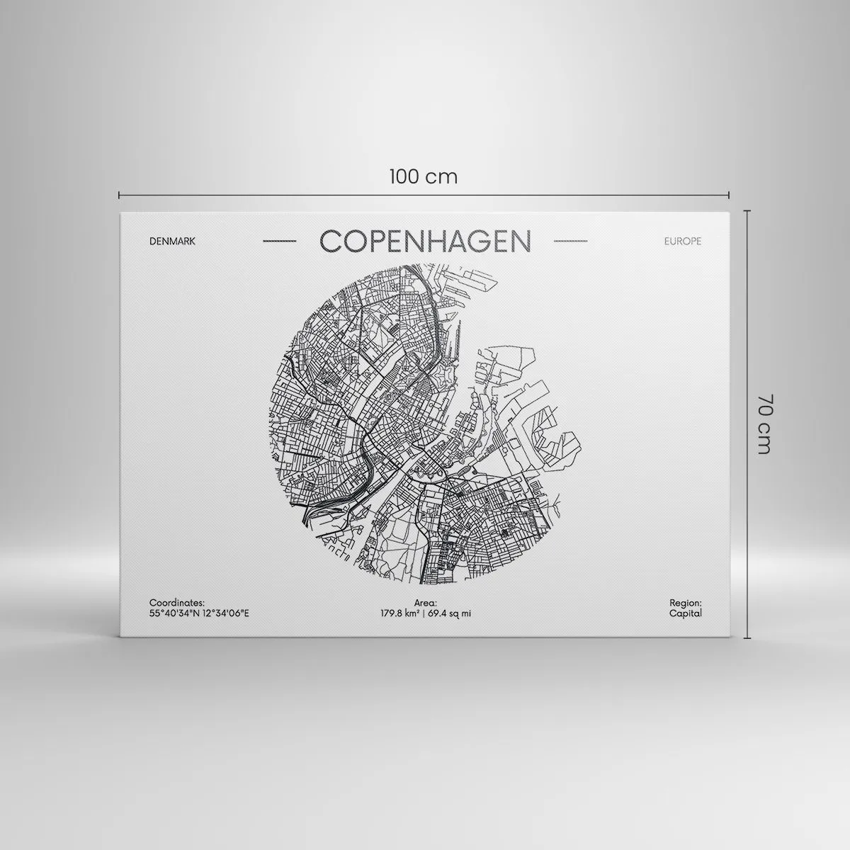 Obraz na płótnie - Mapa Kopenhagi w minimalistycznym, czarno-białym stylu - 100x70cm - Anatomia Kopenhagi - Nowoczesna dekoracja ścienna do salonu, kuchni i sypialni ARTTOR