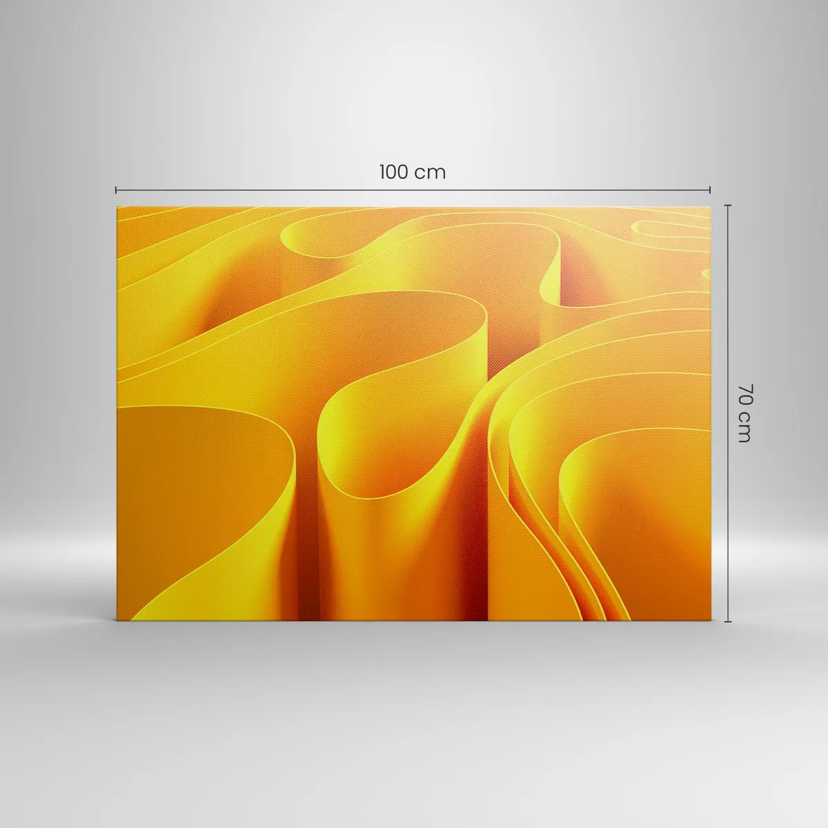 Impression sur toile - Image sur toile - Vagues abstraites jaunes ressemblant à des rayons de soleil - 100x70cm - Comme les vagues du soleil - Décoration murale moderne pour le salon et la chambre ARTTOR