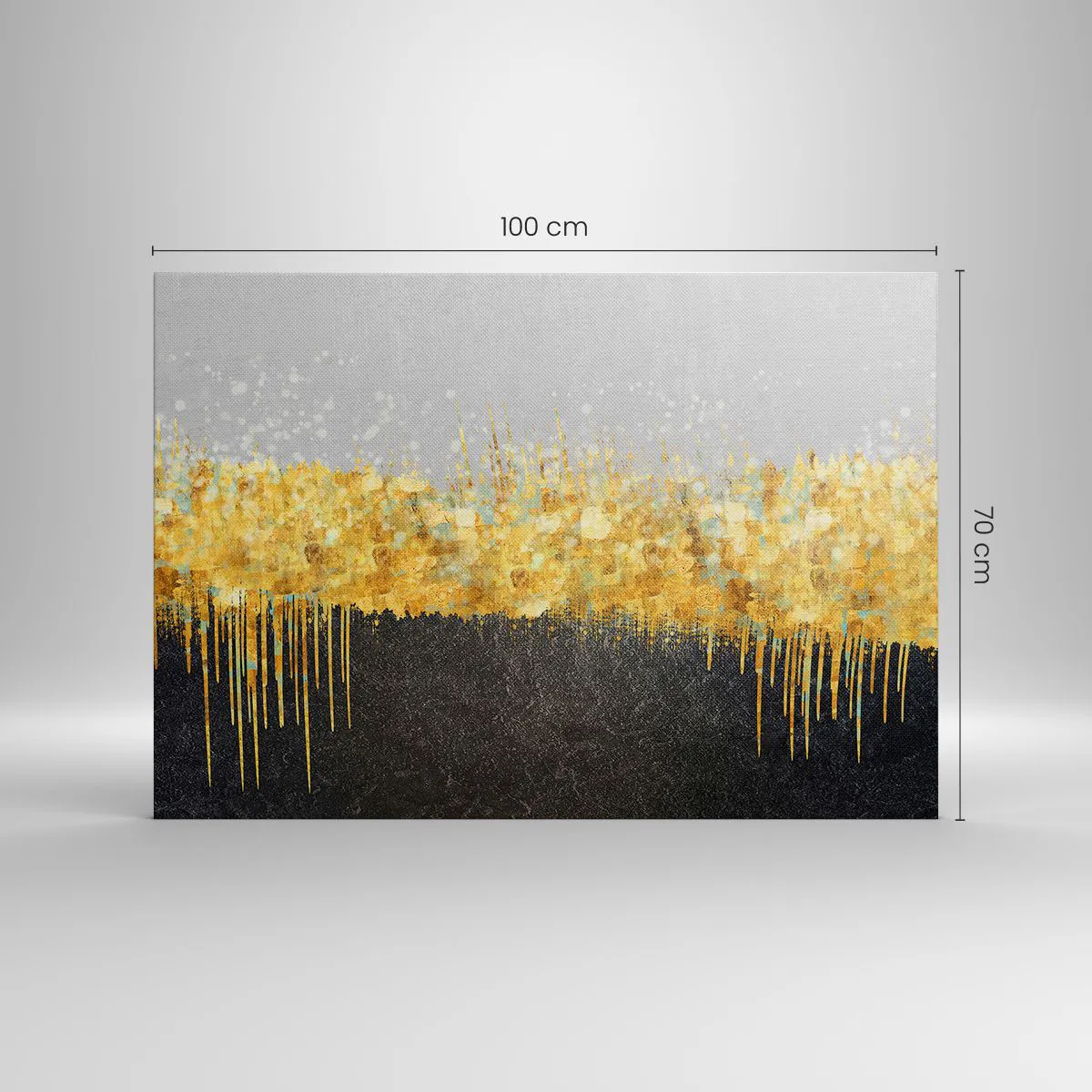 Bild auf Leinwand - Leinwandbild - Abstrakte Komposition in Gold- und Schwarztönen - 100x70cm - Nach innen und nach oben - Moderne Wanddekoration für Wohnzimmer und Schlafzimmer ARTTOR