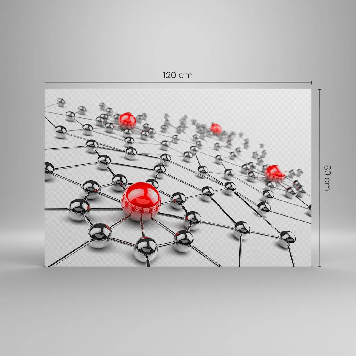 Cuadro sobre lienzo - Impresión de Imagen - Una red de bolas metálicas con acentos rojos. - 120x80cm - Una red plateada - Decoración de pared moderna para salón y dormitorio ARTTOR
