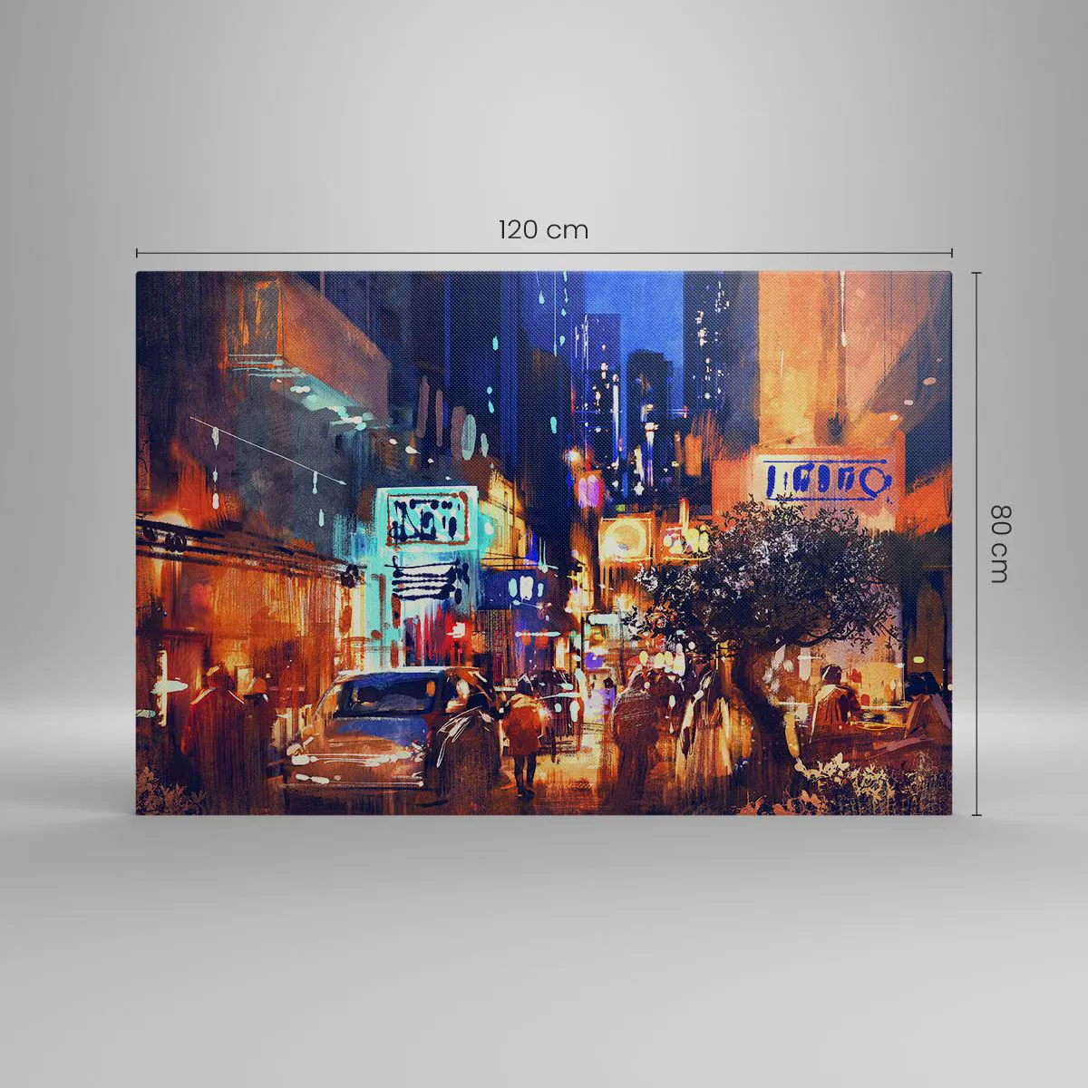 Bild auf Leinwand - Leinwandbild - Abendliche Stadtansicht im impressionistischen Stil - 120x80cm - Und die Stadt ist wach - Moderne Wanddekoration für Wohnzimmer und Schlafzimmer ARTTOR