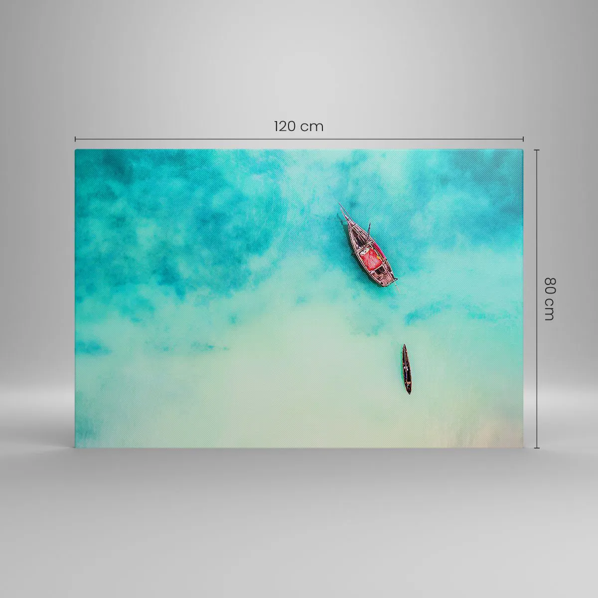 Bild auf Leinwand - Leinwandbild - Boote auf türkisfarbenem Wasser aus der Vogelperspektive - 120x80cm - Denn an den Stränden von Sansibar, wenn der Wasserüberschuss ... - Moderne Wanddekoration für Wohnzimmer und Schlafzimmer ARTTOR