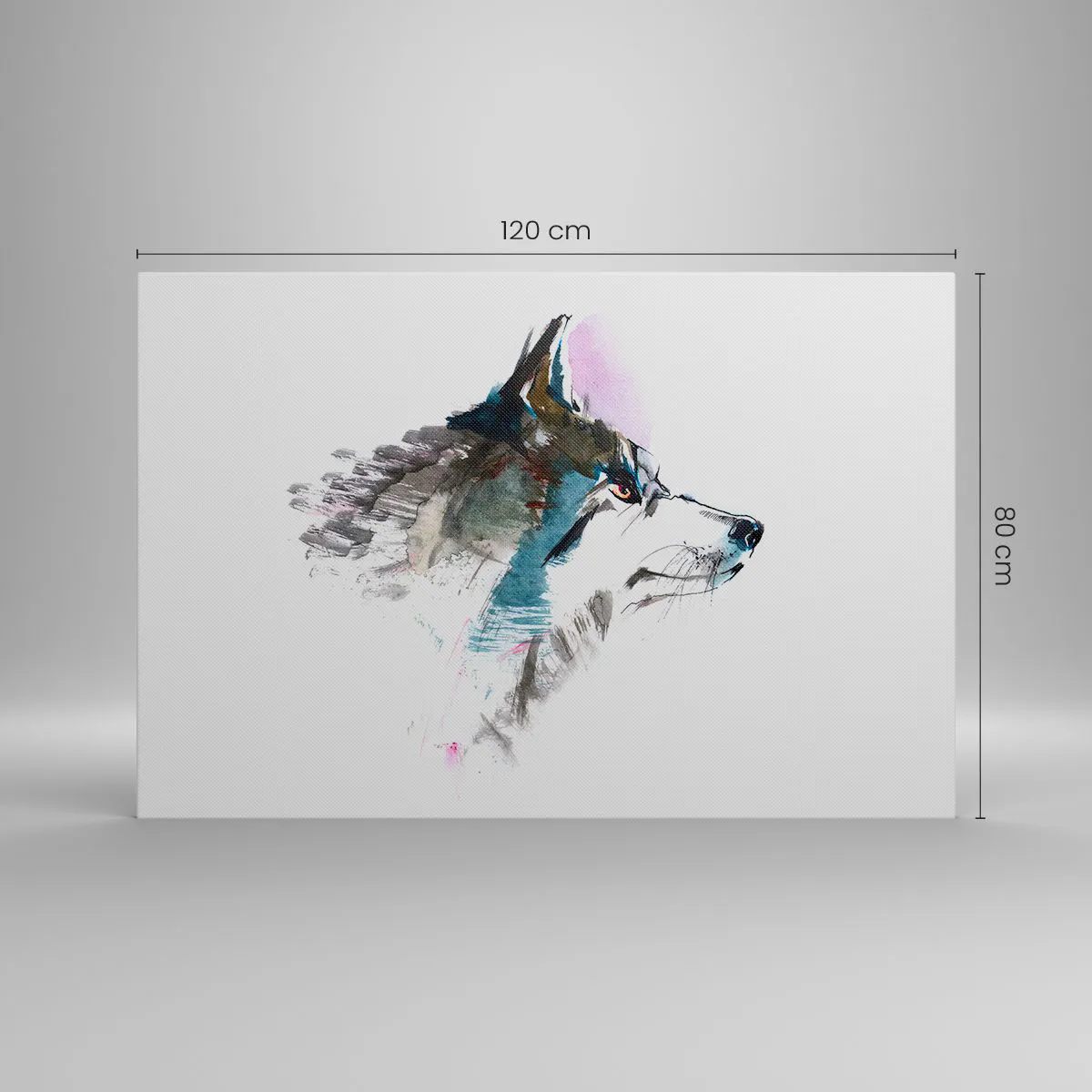 Obraz na płótnie - Akwarelowy wilk w minimalistycznym stylu - 120x80cm - O wilku mowa - Nowoczesna dekoracja ścienna do salonu, kuchni i sypialni ARTTOR