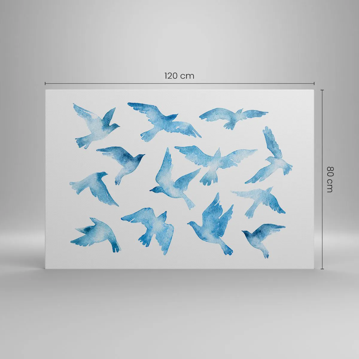 Bild auf Leinwand - Leinwandbild - Ein subtiles Aquarell, das fliegende Vögel darstellt - 120x80cm - Blaue Vögel - Moderne Wanddekoration für Wohnzimmer und Schlafzimmer ARTTOR