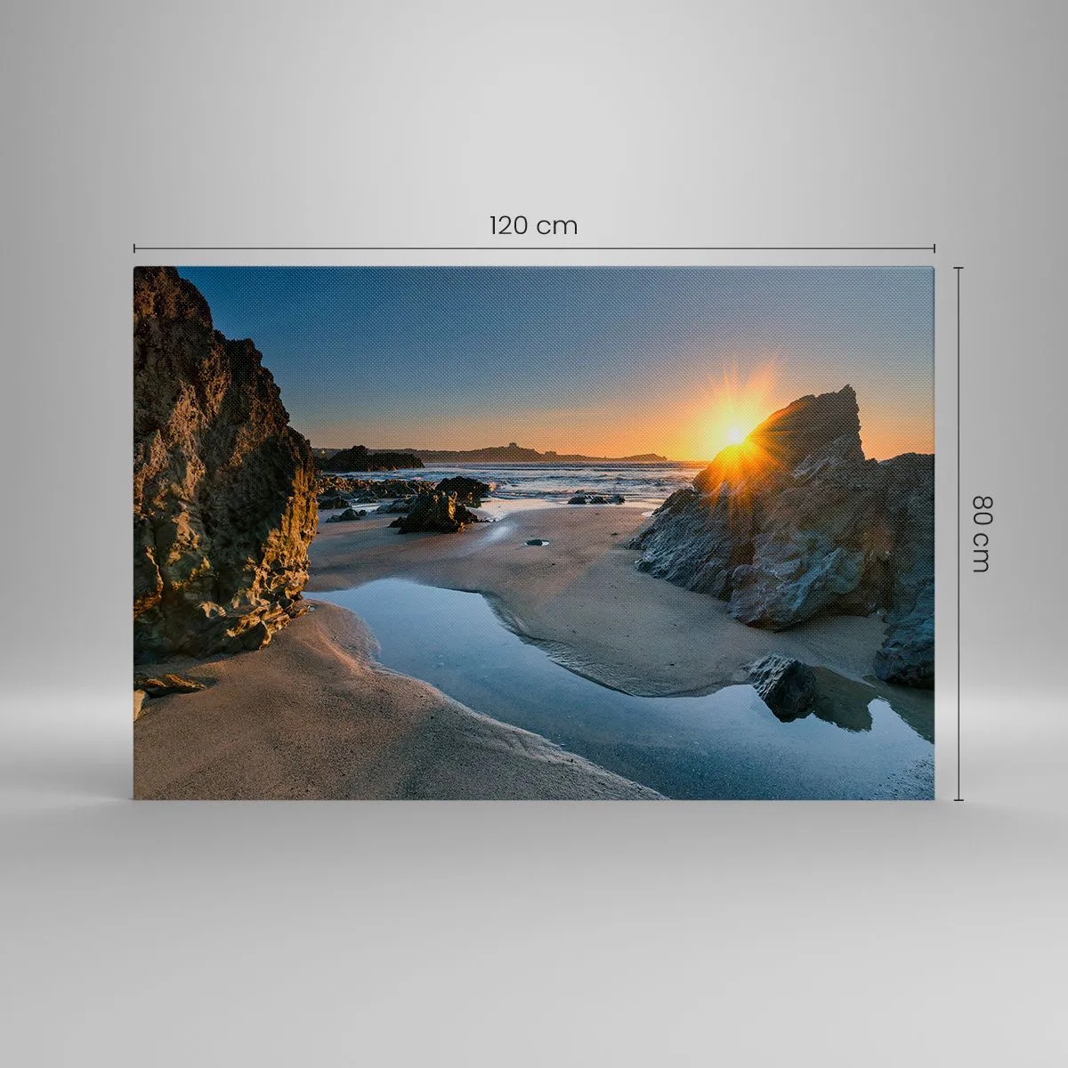 Impression sur toile - Image sur toile - Coucher de soleil pittoresque sur une plage rocheuse - 120x80cm - Intouché par la main de l'homme - Décoration murale moderne pour le salon et la chambre ARTTOR