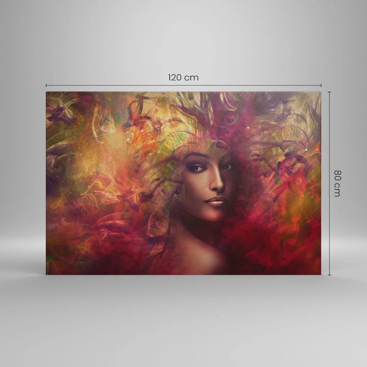 Bild auf Leinwand - Leinwandbild - Eine Frau in abstrakten Farben, die einen dynamischen Hintergrund schafft - 120x80cm - Ich bin hier! - Moderne Wanddekoration für Wohnzimmer und Schlafzimmer ARTTOR