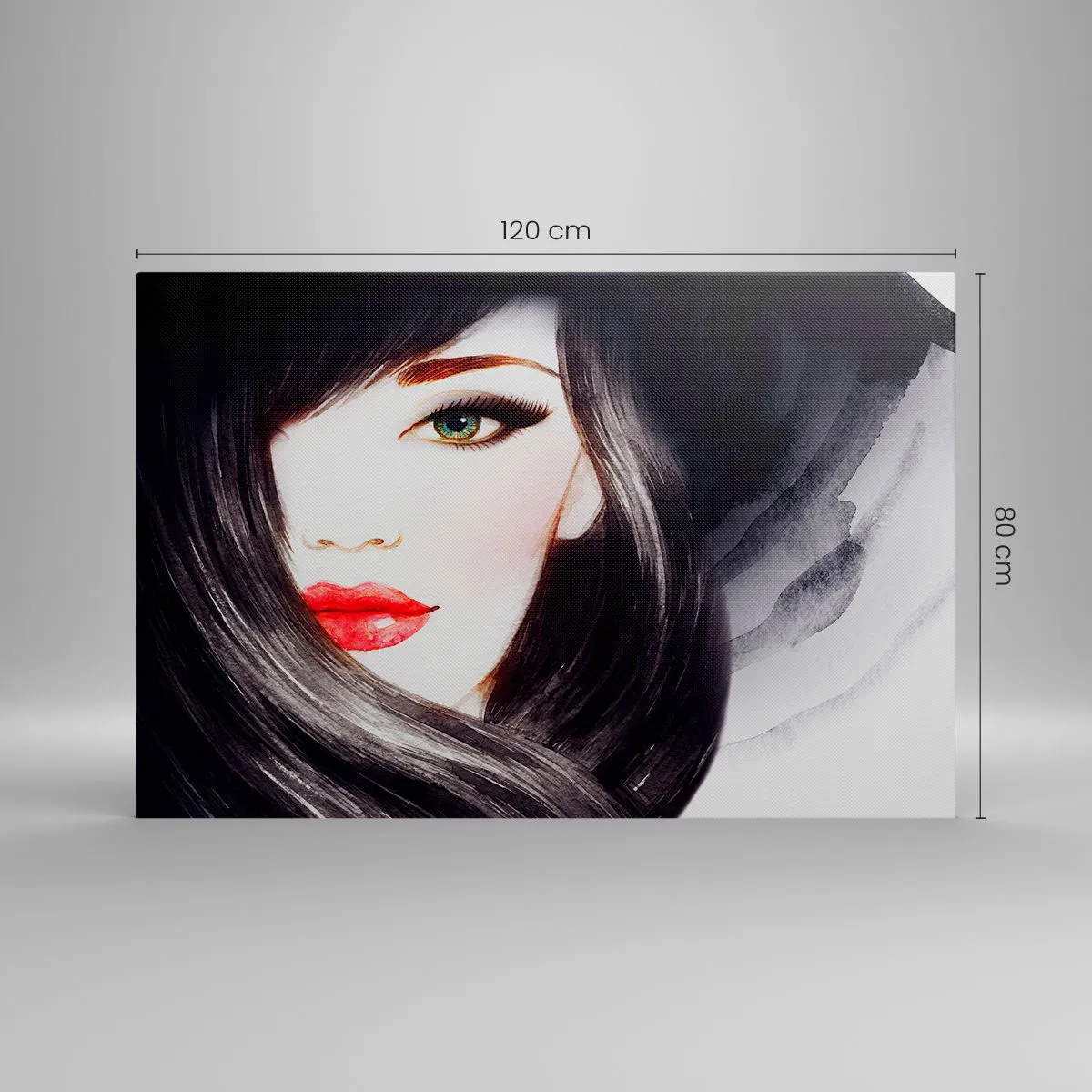 Quadro su tela - Stampe su Tela - Ritratto di una donna dallo sguardo espressivo e dalle labbra rosse - 120x80cm - Sguardo di zaffiro - Decorazione murale moderna per soggiorno e camera da letto ARTTOR