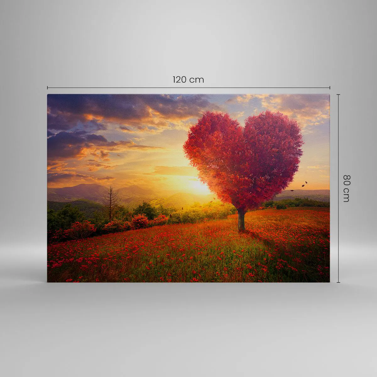 Cuadro sobre lienzo - Impresión de Imagen - Árbol en forma de corazón al atardecer - 120x80cm - Te atrapa el corazón - Decoración de pared moderna para salón y dormitorio ARTTOR