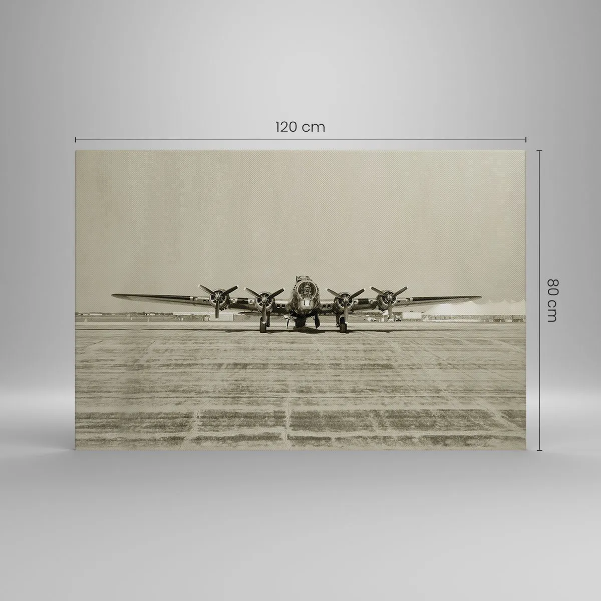 Bild auf Leinwand - Leinwandbild - Historisches Flugzeug auf dem Flughafen in Sepia - 120x80cm - Wie immer bereit - Moderne Wanddekoration für Wohnzimmer und Schlafzimmer ARTTOR
