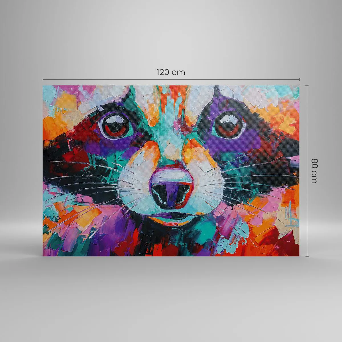 Cuadro sobre lienzo - Impresión de Imagen - Un retrato colorido de un mapache en el estilo de pintura expresiva. - 120x80cm - Solo buenas emociones - Decoración de pared moderna para salón y dormitorio ARTTOR