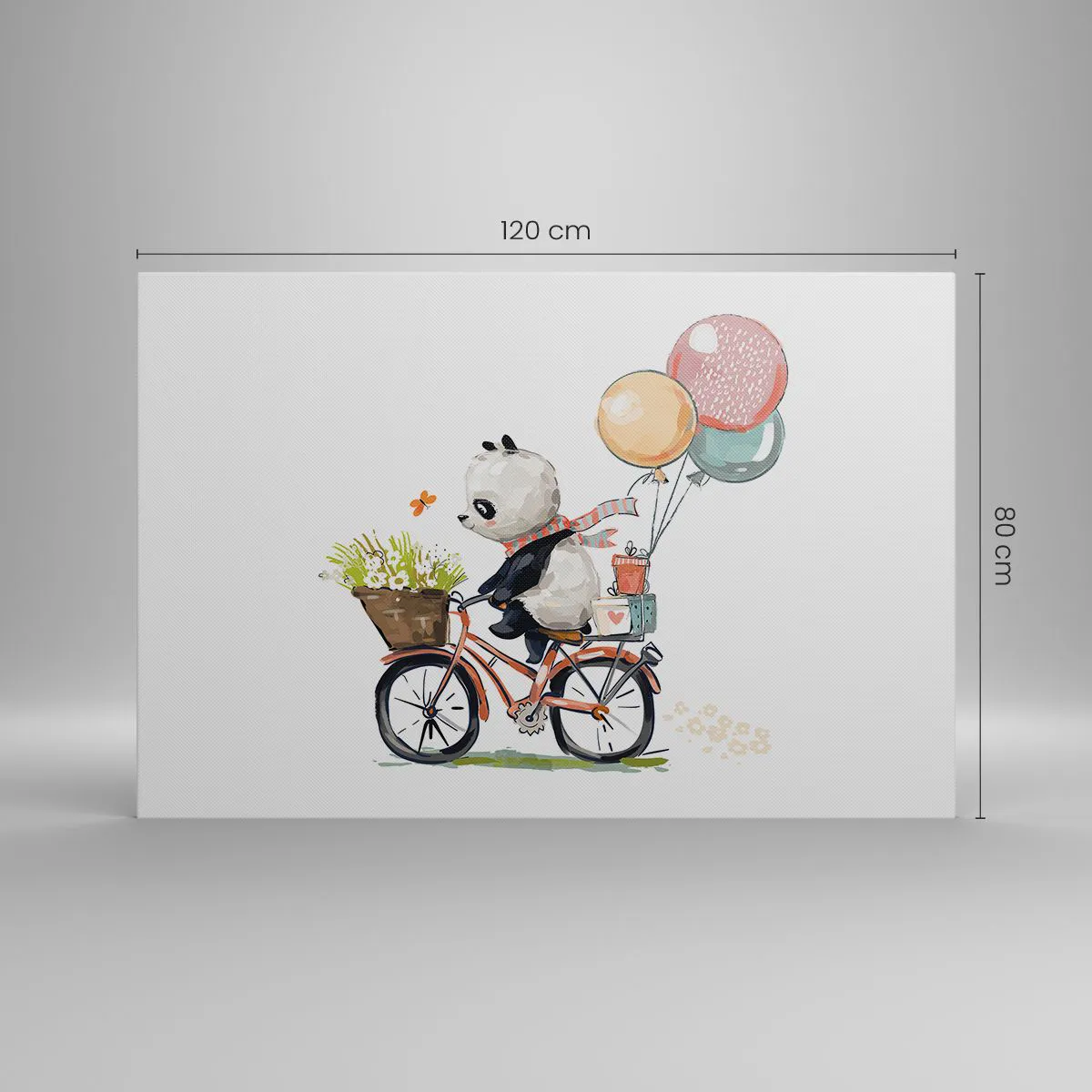Quadro su tela - Stampe su Tela - Panda in bicicletta con palloncini e fiori - 120x80cm - Giorno felice - Decorazione murale moderna per soggiorno e camera da letto ARTTOR