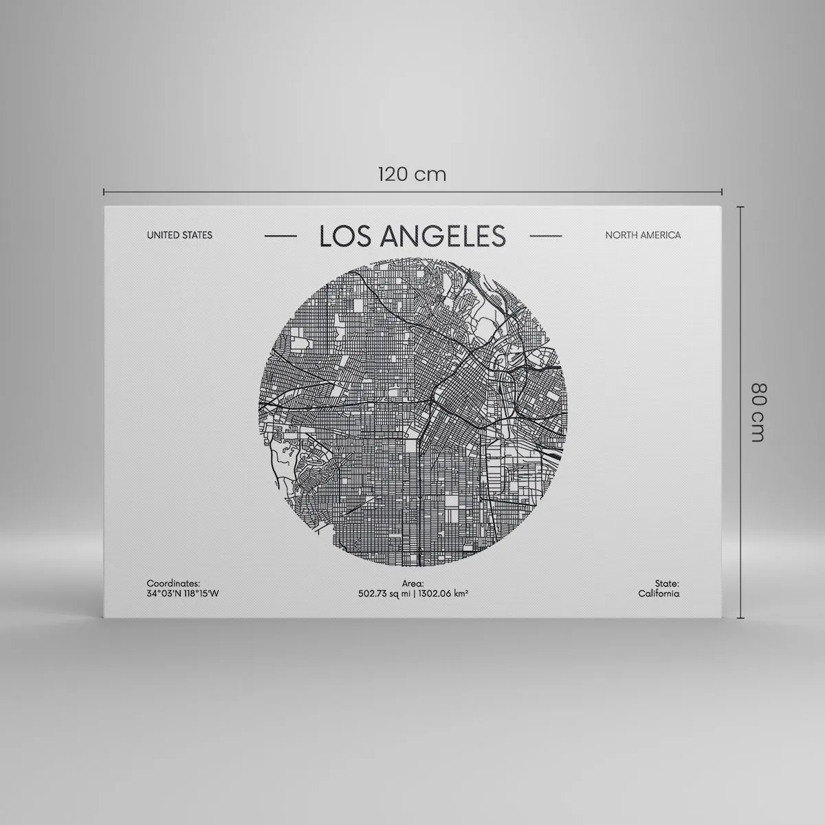 Cuadro sobre lienzo - Impresión de Imagen - Un mapa de Los Ángeles en un estilo minimalista en blanco y negro. - 120x80cm - Anatomía de Los Ángeles - Decoración de pared moderna para salón y dormitorio ARTTOR