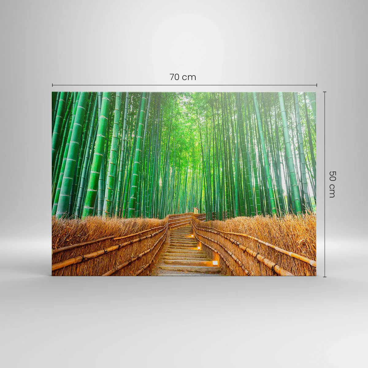Tablou pe pânză Canvas - cale într-o pădure densă de bambus - 70x50cm - Esența naturii asiatice - Decorațiune modernă pentru perete pentru living și dormitor ARTTOR