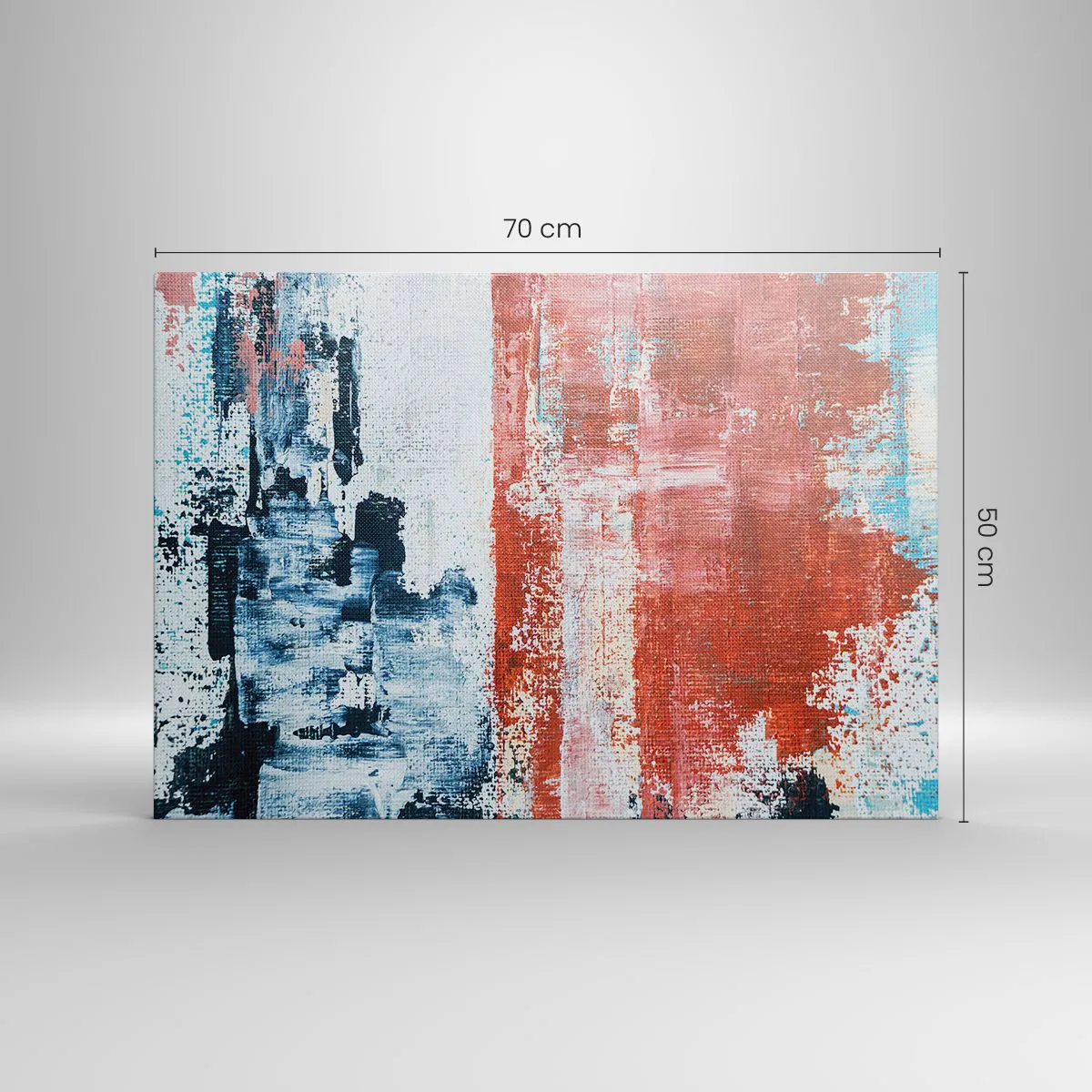 Bild auf Leinwand - Leinwandbild - Abstraktion in Weiß-, Blau- und Ziegelfarben - 70x50cm - Fünfzig-Fünfzig abstrakt - Moderne Wanddekoration für Wohnzimmer und Schlafzimmer ARTTOR