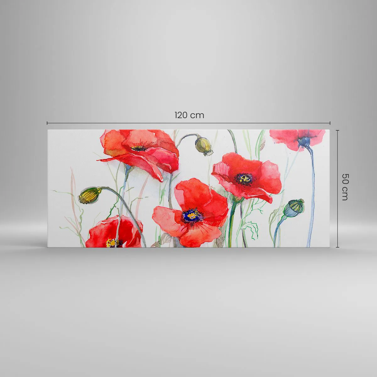 Quadro su tela - Stampe su Tela - Papaveri acquerellati su uno sfondo delicato - 120x50cm - Fiori polacchi - Decorazione murale moderna per soggiorno e camera da letto ARTTOR