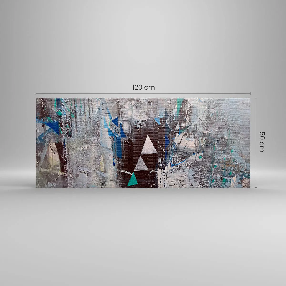 Obraz na płótnie - Abstrakcyjna kompozycja z trójkątami i geometrycznymi wzorami - 120x50cm - Nadrzędny porządek trójkątów - Nowoczesna dekoracja ścienna do salonu i sypialni ARTTOR