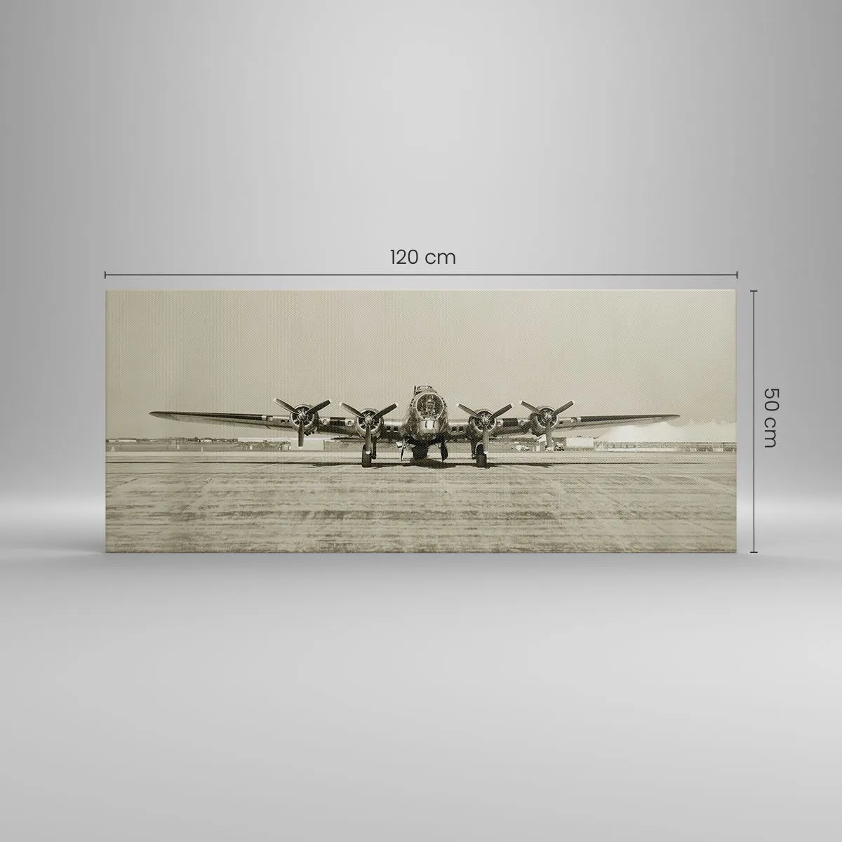 Bild auf Leinwand - Leinwandbild - Historisches Flugzeug auf dem Flughafen in Sepia - 120x50cm - Wie immer bereit - Moderne Wanddekoration für Wohnzimmer und Schlafzimmer ARTTOR