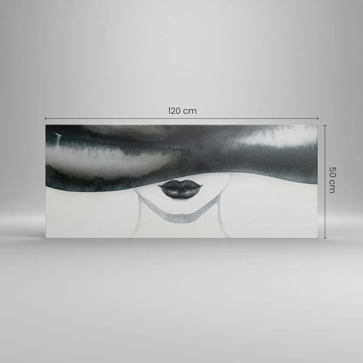Cuadro sobre lienzo - Impresión de Imagen - Un retrato sutil de una mujer con el rostro cubierto en un estilo monocromático. - 120x50cm - Un misterio sensual - Decoración de pared moderna para salón y dormitorio ARTTOR
