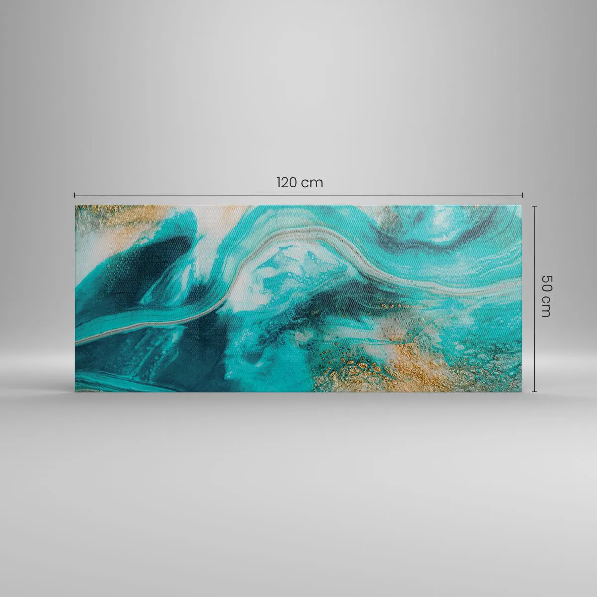 Impression sur toile - Image sur toile - Abstraction turquoise avec des accents blancs et dorés - 120x50cm - Rivière d'or - Décoration murale moderne pour le salon et la chambre ARTTOR