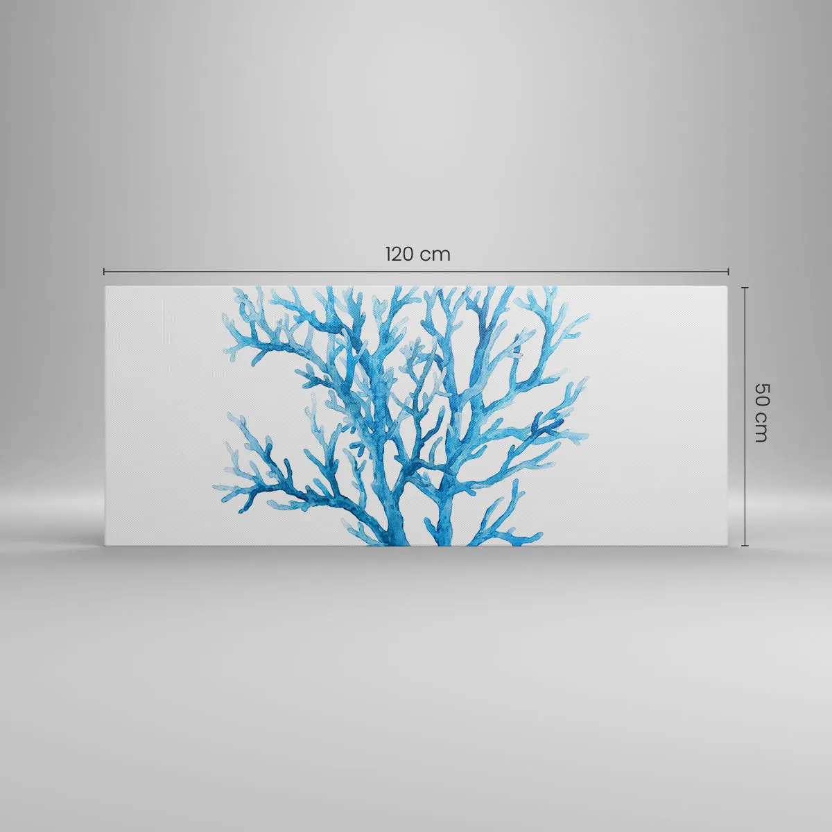 Bild auf Leinwand - Leinwandbild - Blaue Koralle auf weißem Hintergrund mit minimalistischem Flair - 120x50cm - Nautisches Filigran - Moderne Wanddekoration für Wohnzimmer und Schlafzimmer ARTTOR
