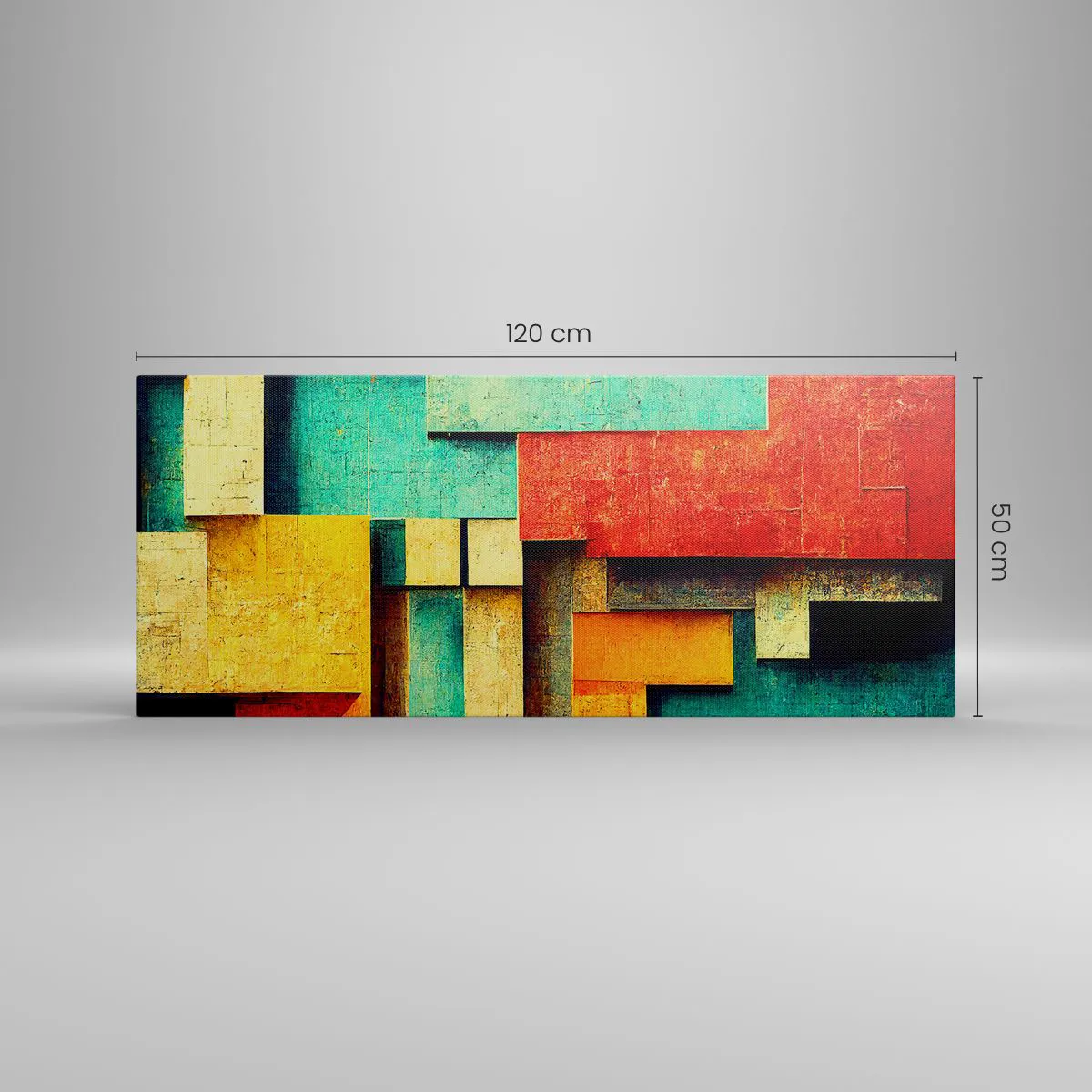 Quadro su tela - Stampe su Tela - Forme geometriche astratte in colori vivaci - 120x50cm - Il festival degli angoli retti - Decorazione murale moderna per soggiorno e camera da letto ARTTOR