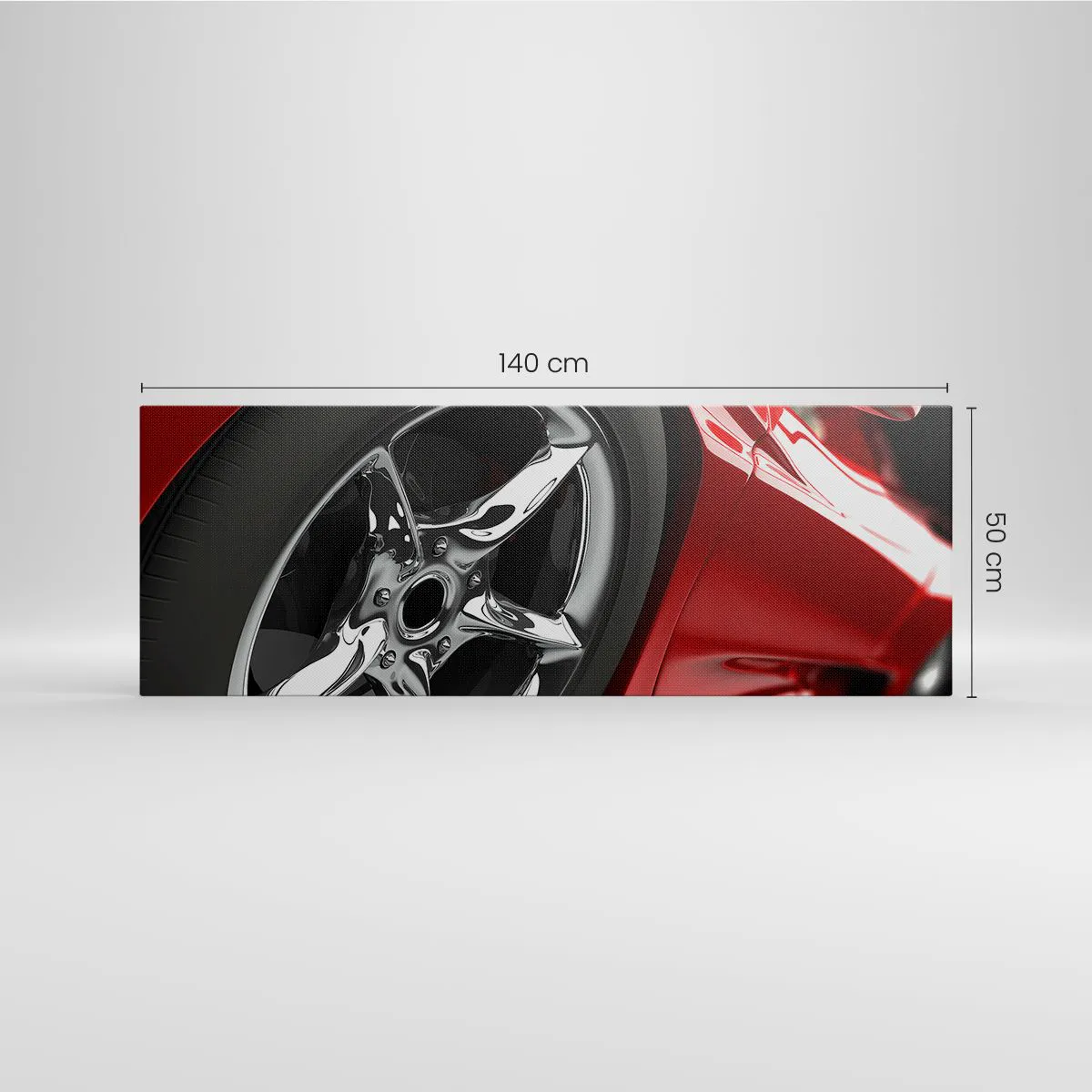 Cuadro sobre lienzo - Impresión de Imagen - Coche deportivo rojo con ruedas cromadas - 140x50cm - Creado para la velocidad - Decoración de pared moderna para salón y dormitorio ARTTOR