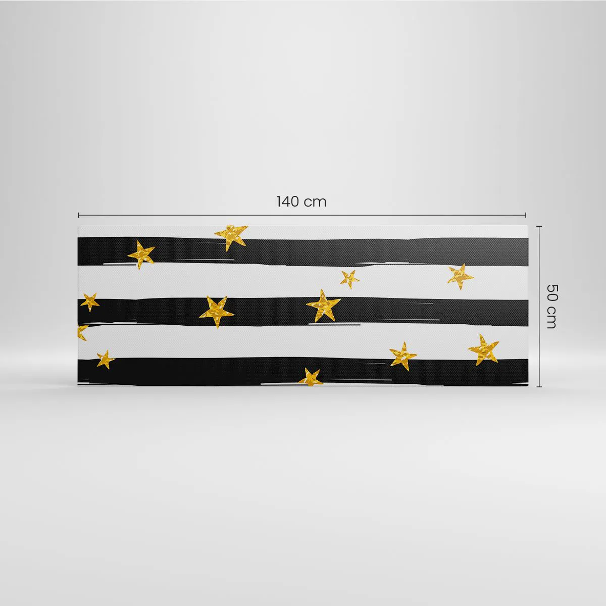 Impression sur toile - Image sur toile - Rayures noires et blanches avec étoiles dorées - 140x50cm - Nous sommes tous nés sous une bonne étoile - Décoration murale moderne pour le salon et la chambre ARTTOR