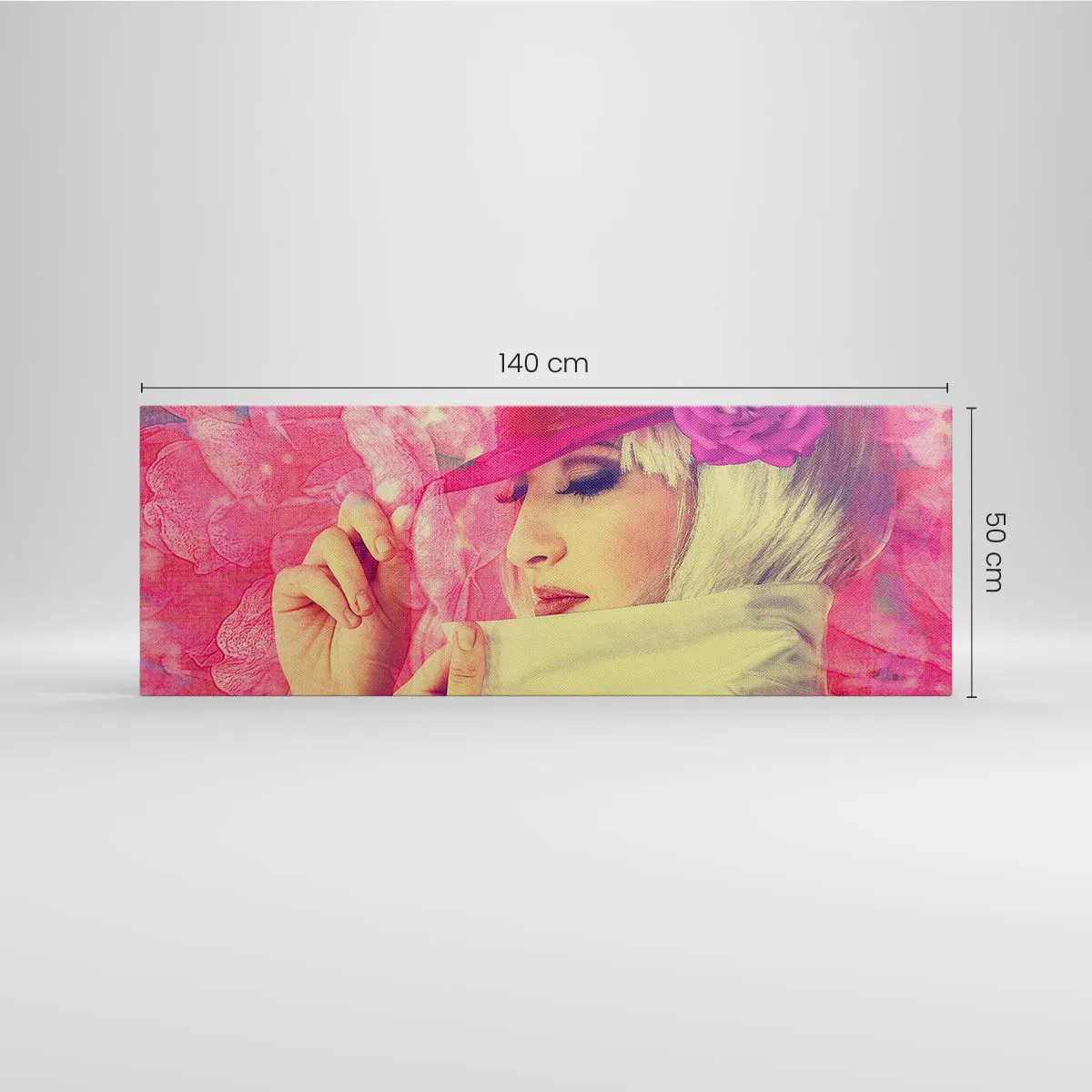 Lærredstryk - Billede på lærred - Retro portræt i lyserødt - 140x50 cm