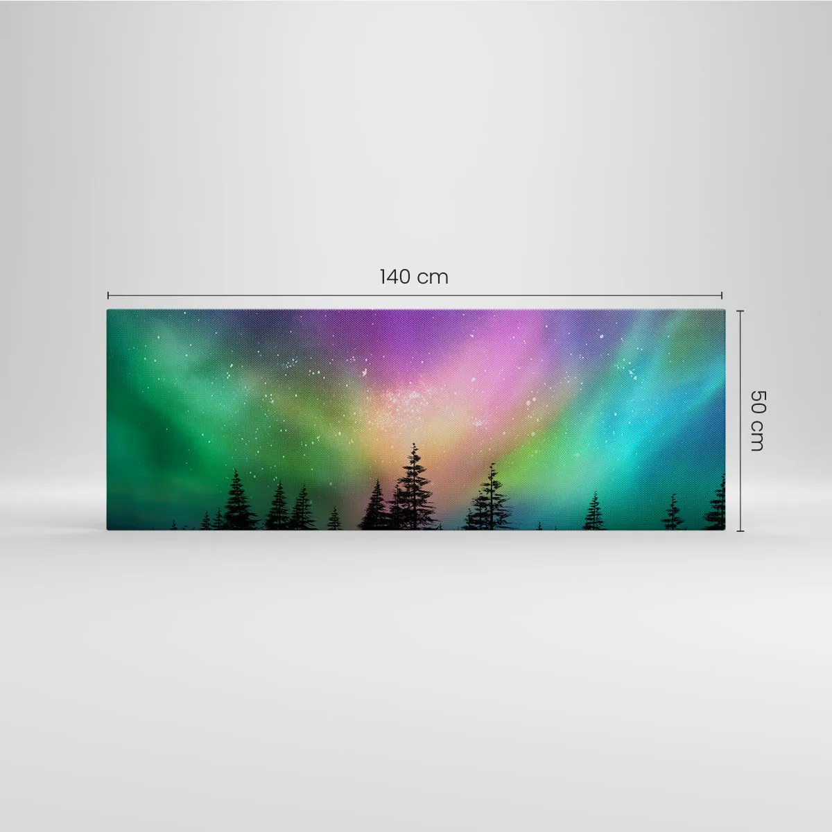 Quadro su tela - Stampe su Tela - Aurora boreale su una foresta con cielo stellato - 140x50cm - Magia bianca - Decorazione murale moderna per soggiorno e camera da letto ARTTOR