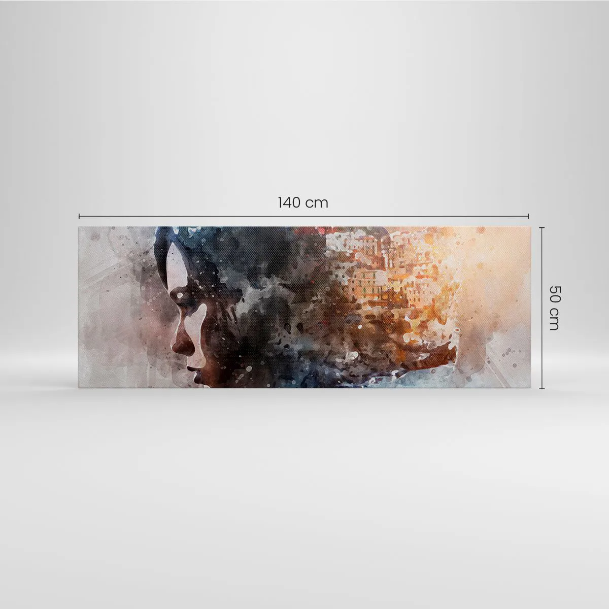 Quadro su tela - Stampe su Tela - Ritratto di una donna che combina il suo viso con un paesaggio urbano sullo sfondo - 140x50cm - Racconto su una ragazza con città sullo sfondo - Decorazione murale moderna per soggiorno e camera da letto ARTTOR