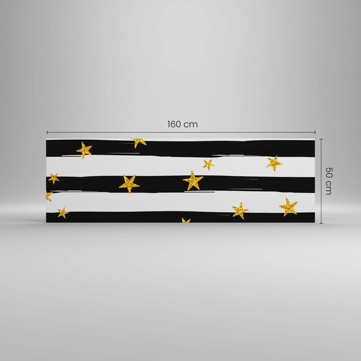Bild auf Leinwand - Leinwandbild - Schwarz-weiße Streifen mit goldenen Sternen - 160x50cm - Wir wurden alle unter einem glücklichen Stern geboren - Moderne Wanddekoration für Wohnzimmer und Schlafzimmer ARTTOR