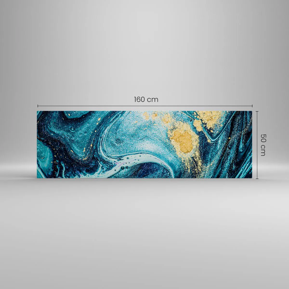 Bild auf Leinwand - Leinwandbild - Eine abstrakte Komposition aus Wellen und goldenen Akzenten - 160x50cm - Blauer Wirbel - Moderne Wanddekoration für Wohnzimmer und Schlafzimmer ARTTOR