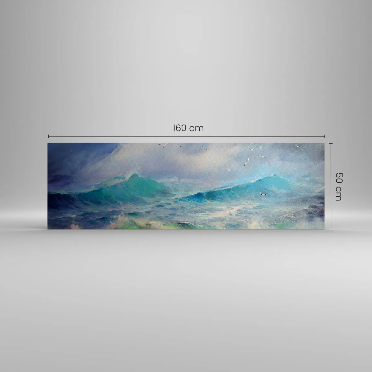 Impression sur toile - Image sur toile - De grosses vagues sur l'océan - 160x50cm - "Le tourbillon hurlait de triomphe..." - Décoration murale moderne pour le salon et la chambre ARTTOR